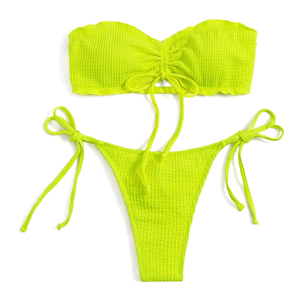 Women 2 Piece Swimsuit Strapless Top High Waist Side Tie Underpants for Water Activities Yellow XL