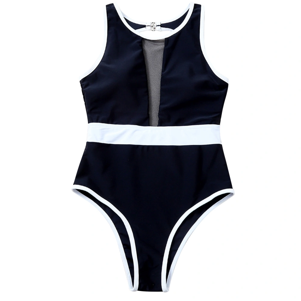 One Piece Swimsuit Fashionable Hollow Mesh Design Women Swimwear One Piece Bathing Suit Black White XL