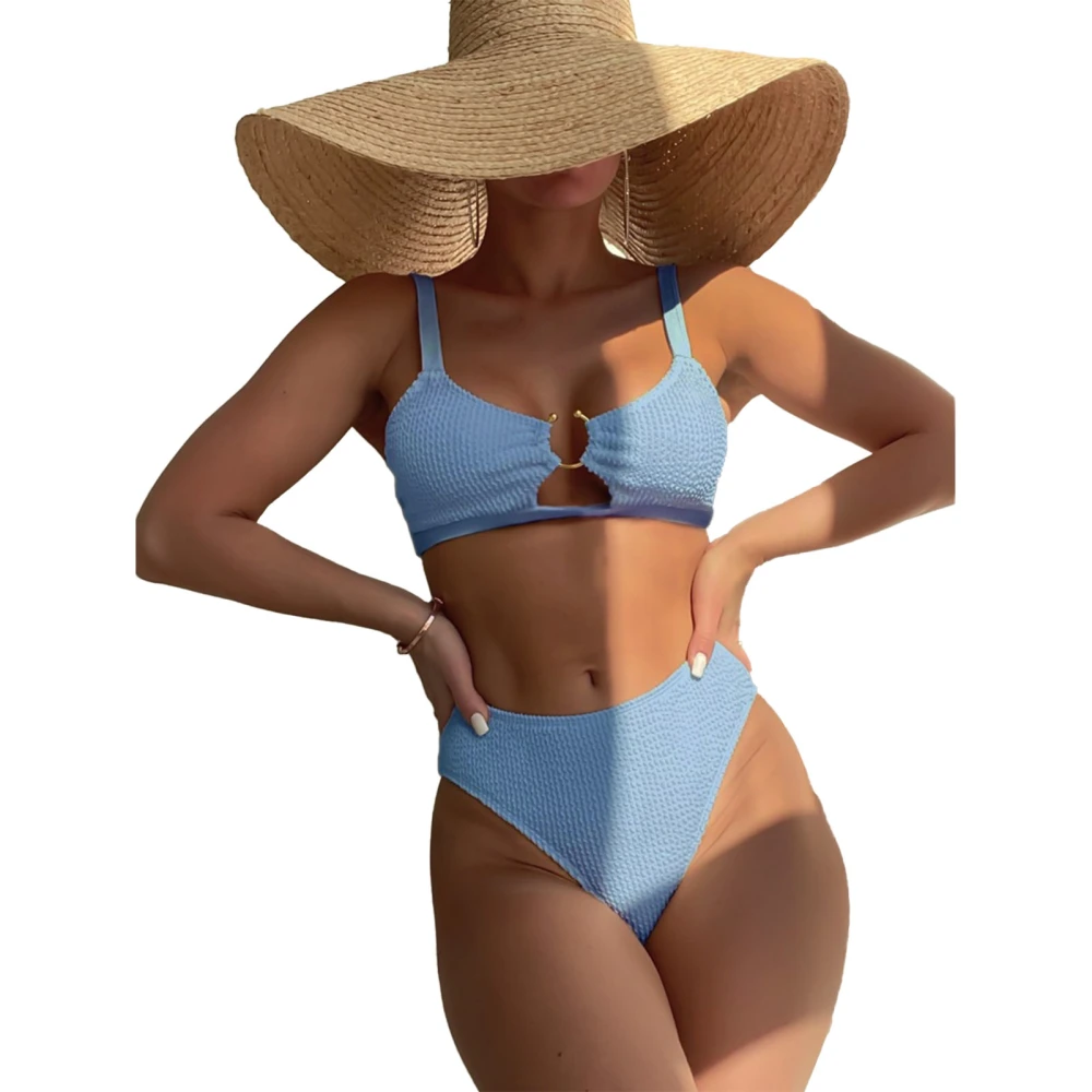 Women 2 Piece Swimsuit High Waist Bikini Split Swimwear for Swimming Pool Hot Spring Bath Blue M