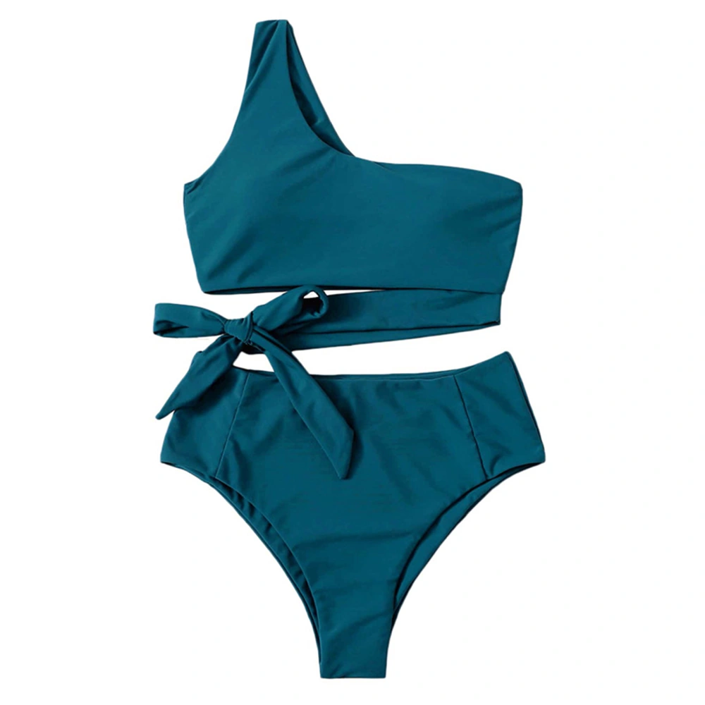 Women Swimsuit High Waisted Single Shoulder Strap Breathable Stretchy Simple Stylish Split Bathing Suits for Beach Parties Dark Green XL