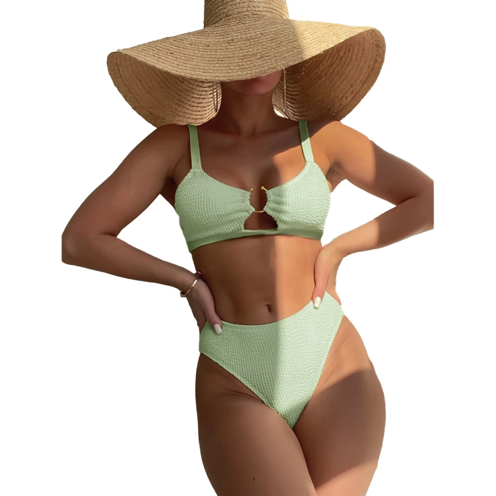 Women 2 Piece Swimsuit High Waist Bikini Split Swimwear for Swimming Pool Hot Spring Bath Green M