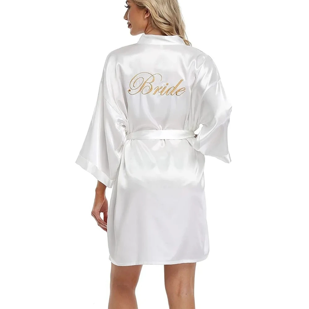 Bride Robe Home White Soft Fashionable Elegant Exquisite Night Robe for Bride Wedding Party White L