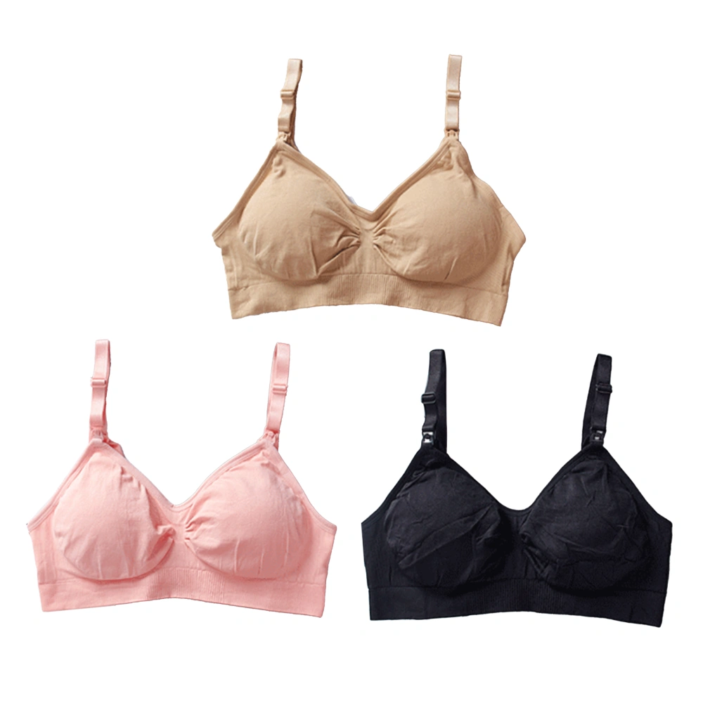 3pcs Nursing Maternity Bras Soft Breathable V Neck Seamless Push Up Nursing Bra for Breastfeeding Pink Skin Color Black Maternity Bras M