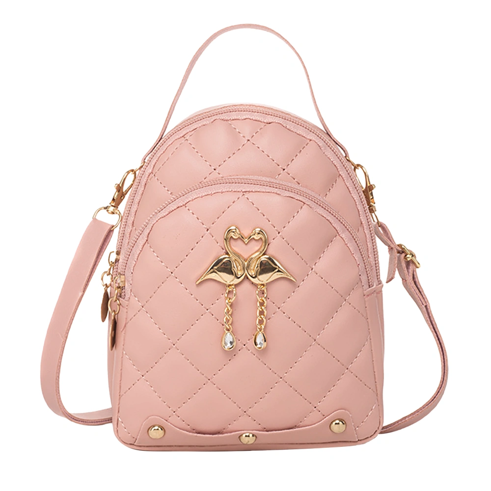 Women Small Backpack Swan Pendant Embroidered Double Layer Mini Cute Travel Backpack for Girls Women Pink Free Size