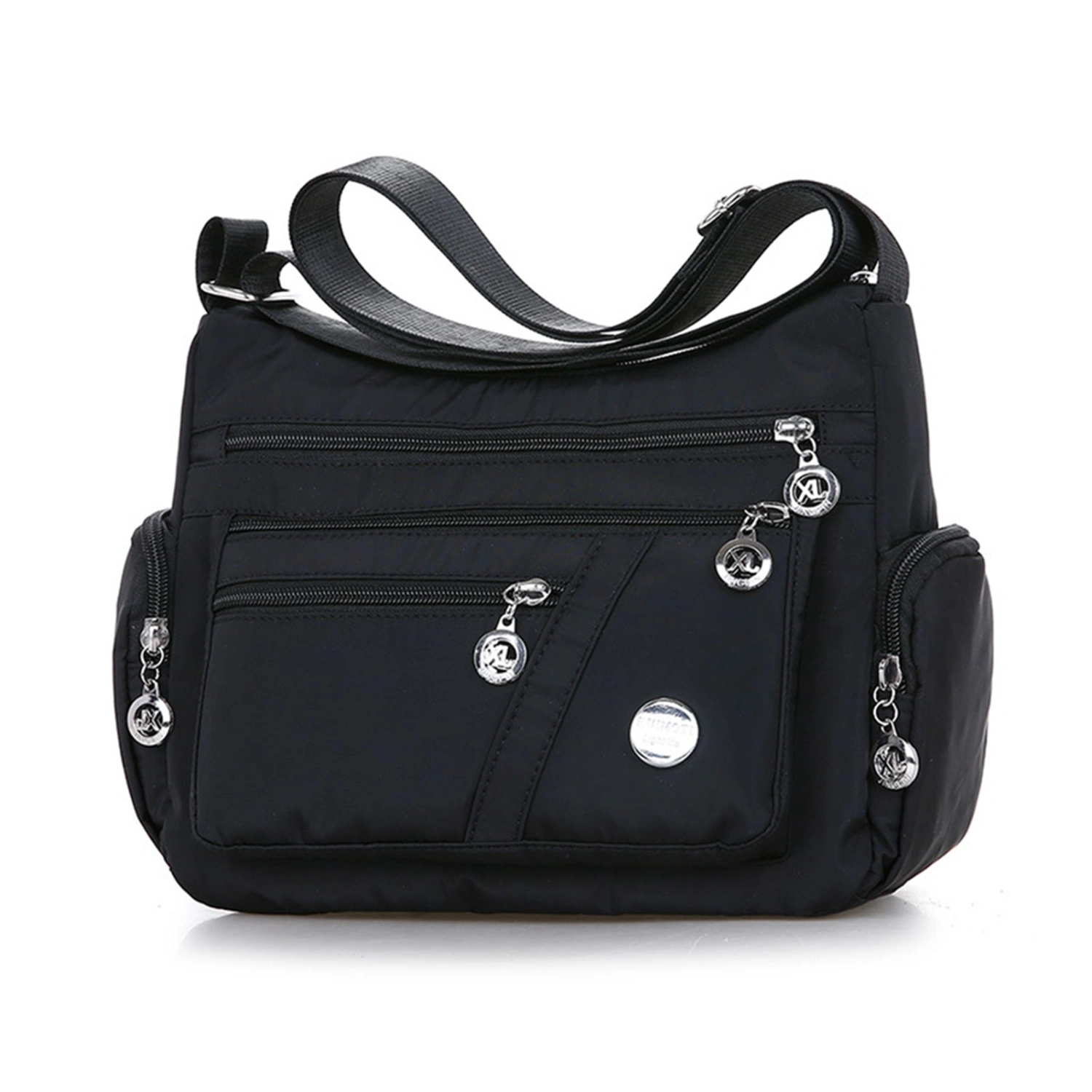 Women Messenger Bag Large Capacity Multi Pocket Waterproof Fashionable Shoulder Bag for Travelling Shopping Black Free Size