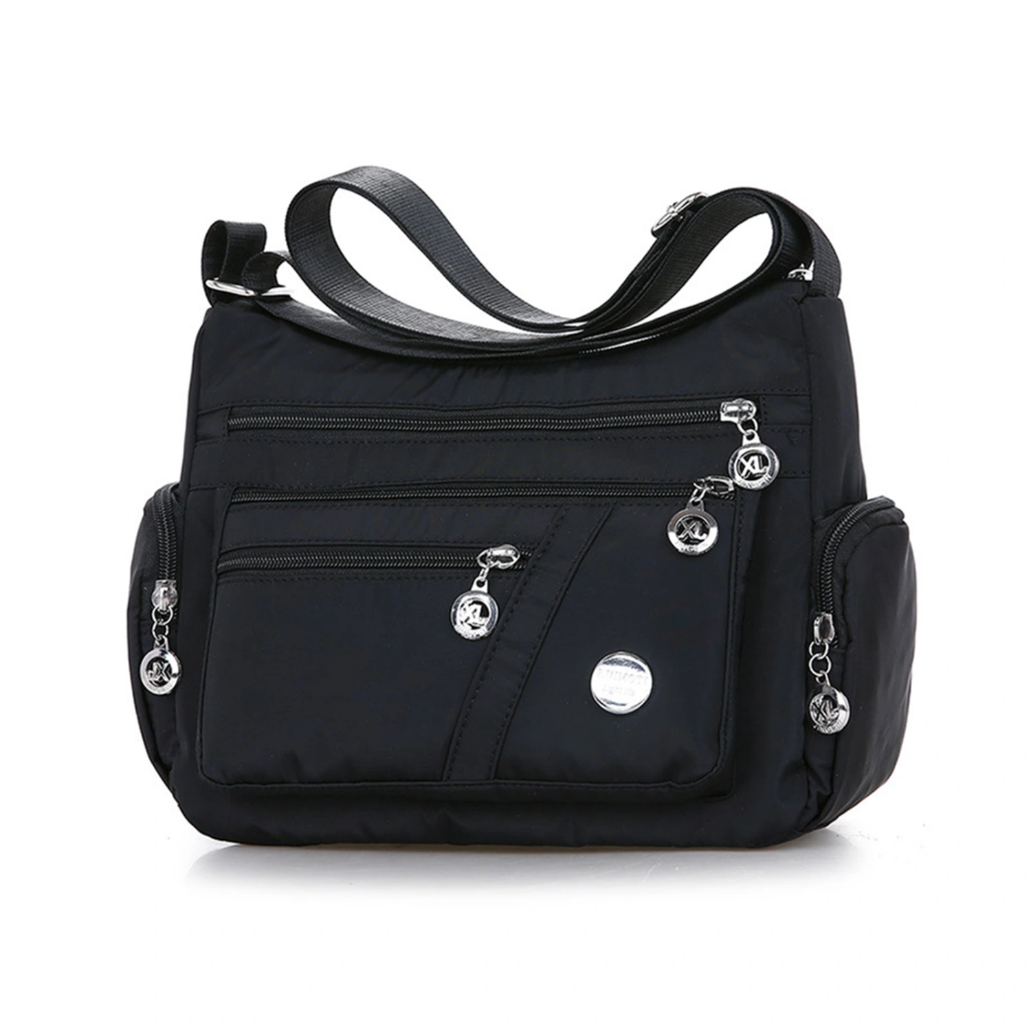 Women Messenger Bag Large Capacity Multi Pocket Waterproof Fashionable Shoulder Bag for Travelling Shopping Black Free Size