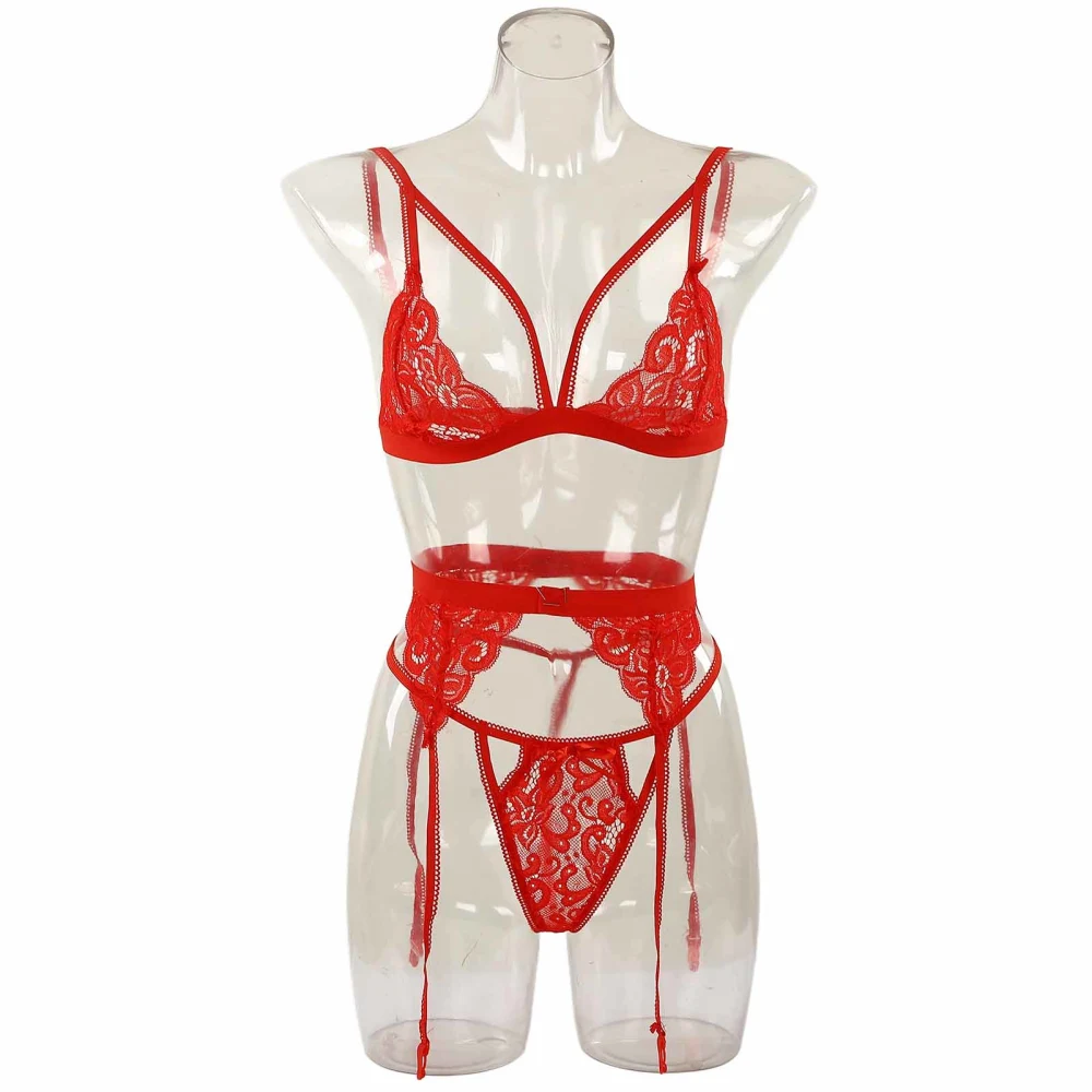 Lingerie Kit Hollow Lace Breathable Slim Fit Fashionable Elegant Lingerie Suit for Women Red Red Lingerie Suit XL