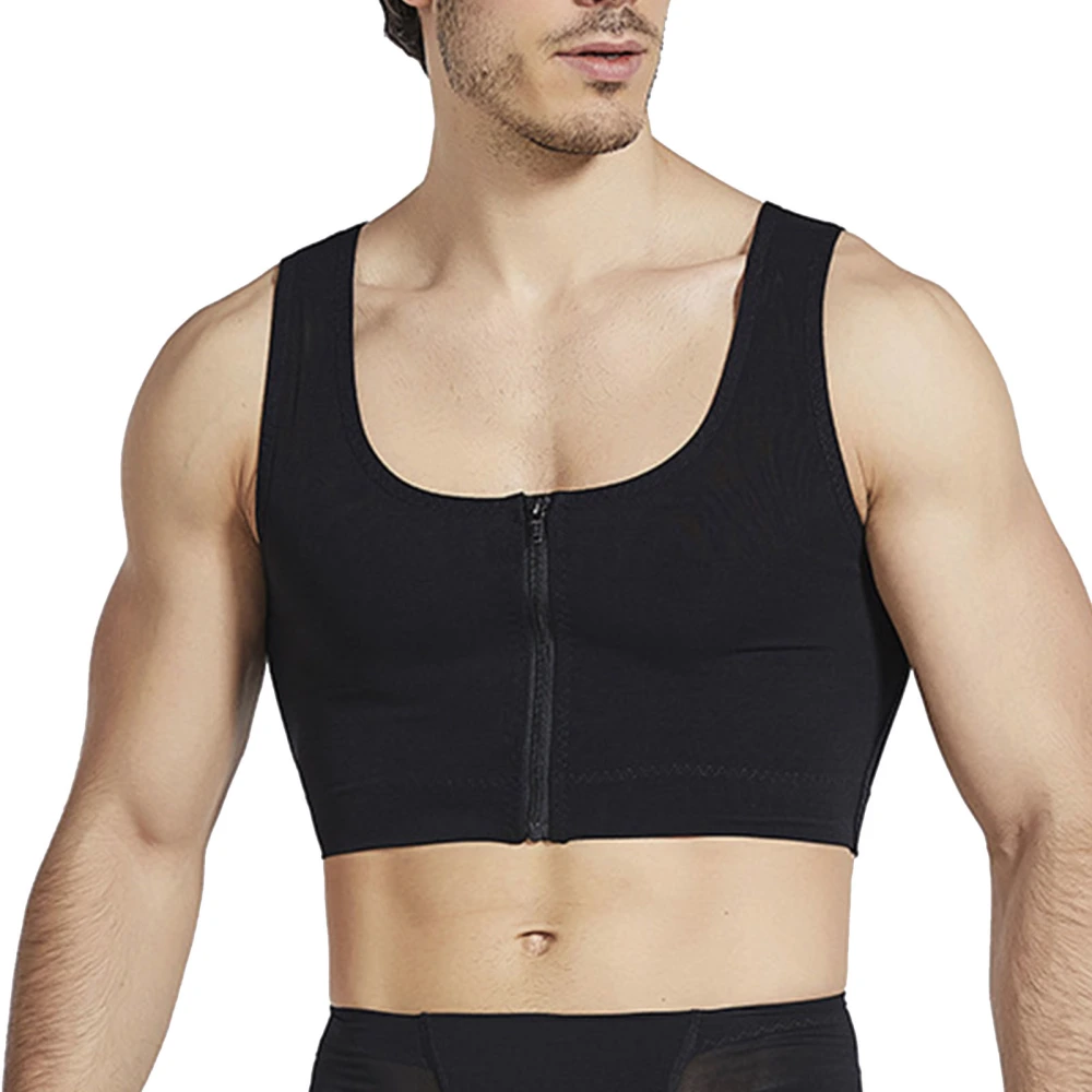 Men Chest Corset Compression Slimming Breathable Quick Dry Body Shape Nylon Stretchy Corset Tank Top Black L