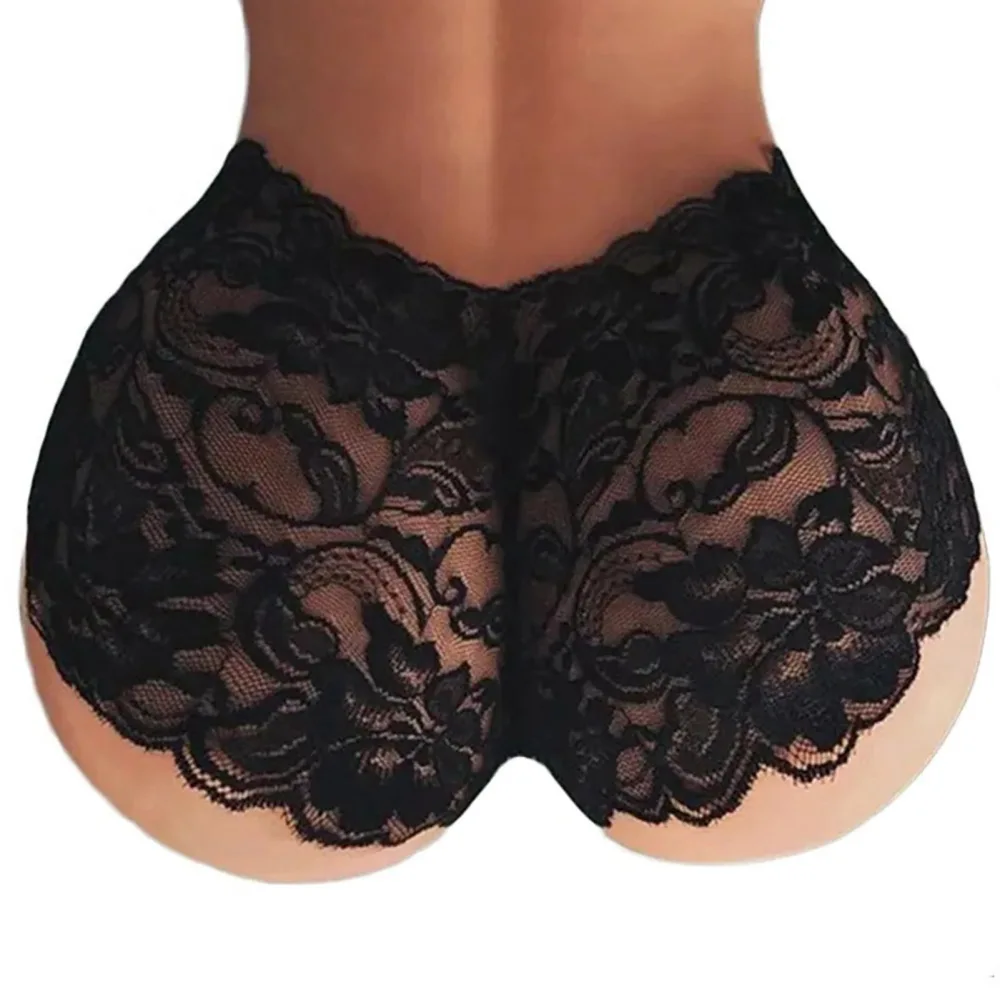 Women Lace Panties Slim Design Elastic Soft Breathable Comfortable Women Lace Underwear Black XXL