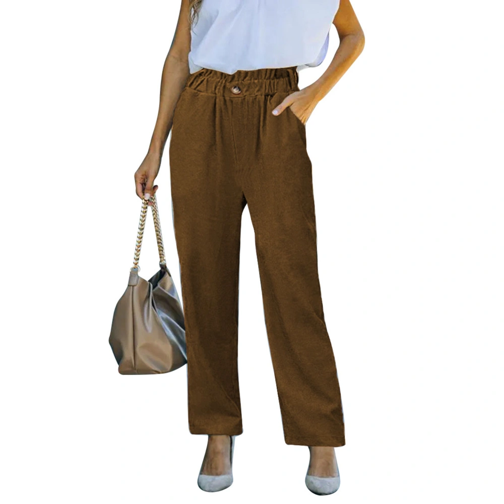 Women Straight Leg Pants High Elastic Waist Wide Leg Pure Color Soft Fashionable Women Long Trousers for Autumn Khaki L