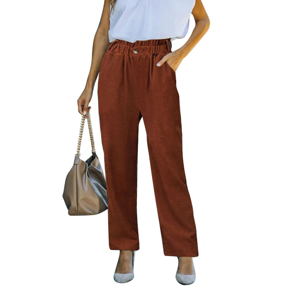 Women Straight Leg Pants High Elastic Waist Wide Leg Pure Color Soft Fashionable Women Long Trousers for Autumn Caramel Colour S