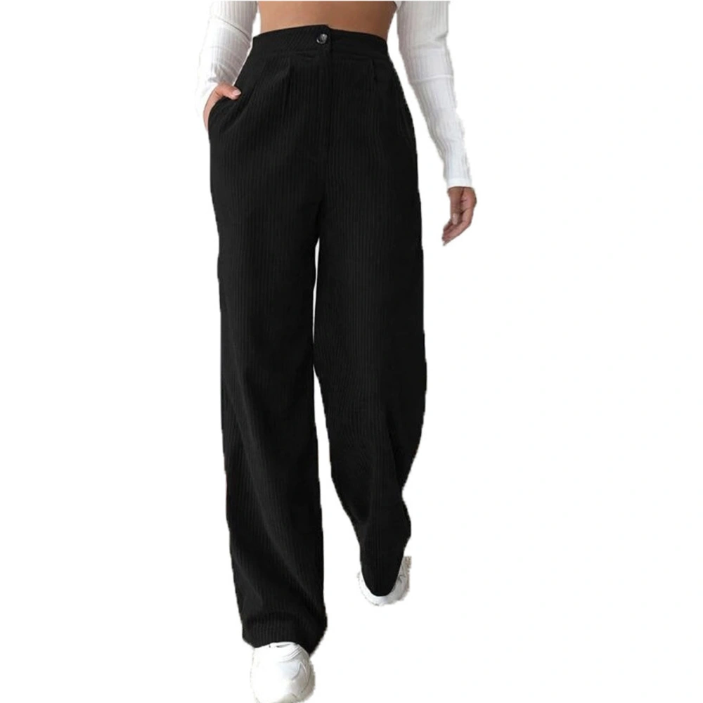 Casual Pants High Waist Pure Color Comfortable Loose Women Straight Leg Pants for Daily Wear Black 3XL