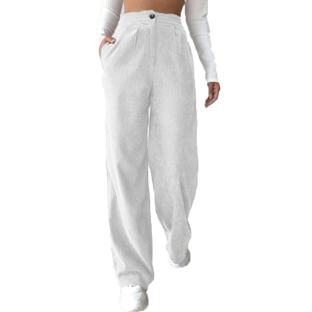 Casual Pants High Waist Pure Color Comfortable Loose Women Straight Leg Pants for Daily Wear White L