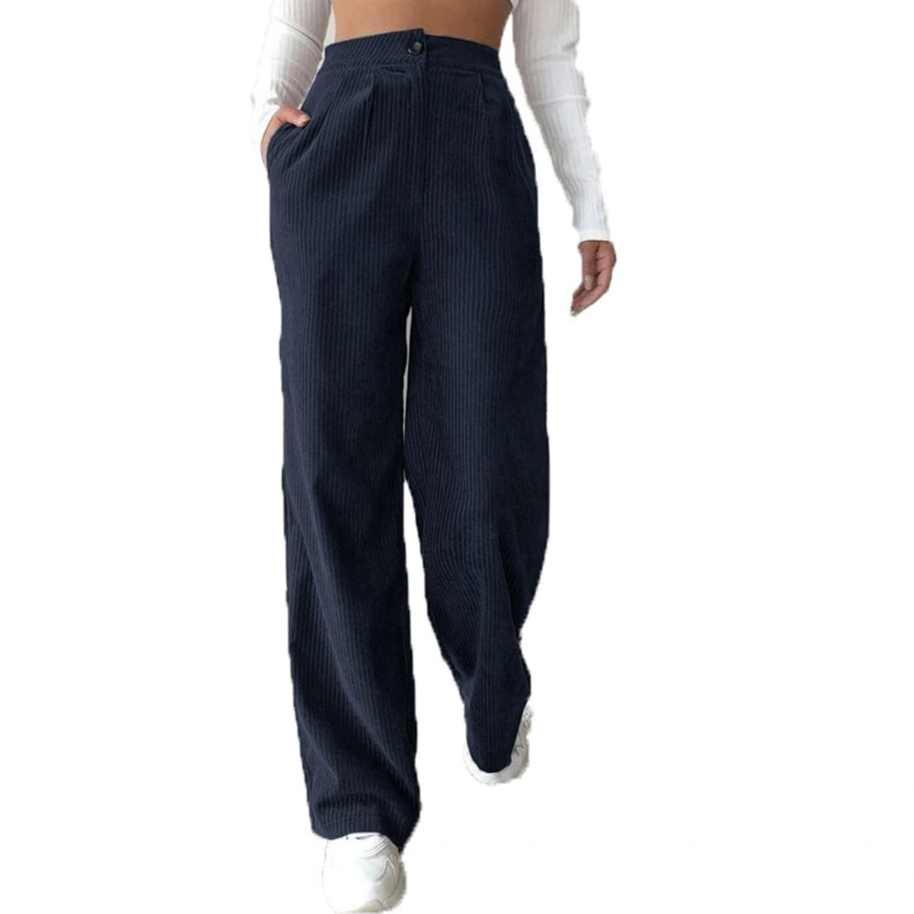 Casual Pants High Waist Pure Color Comfortable Loose Women Straight Leg Pants for Daily Wear Navy Blue L