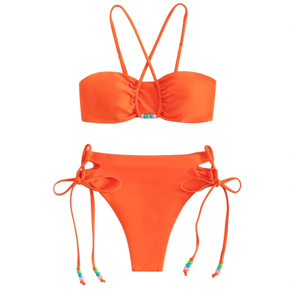 Women Split Swimsuit Backless Bikini for Beach Surfing Swimming Pool Party Hot Spring Bath Orange S