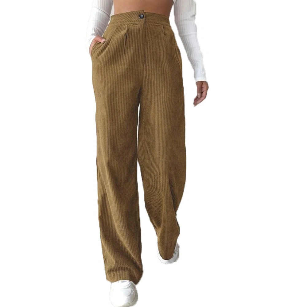 Casual Pants High Waist Pure Color Comfortable Loose Women Straight Leg Pants for Daily Wear Brown XL