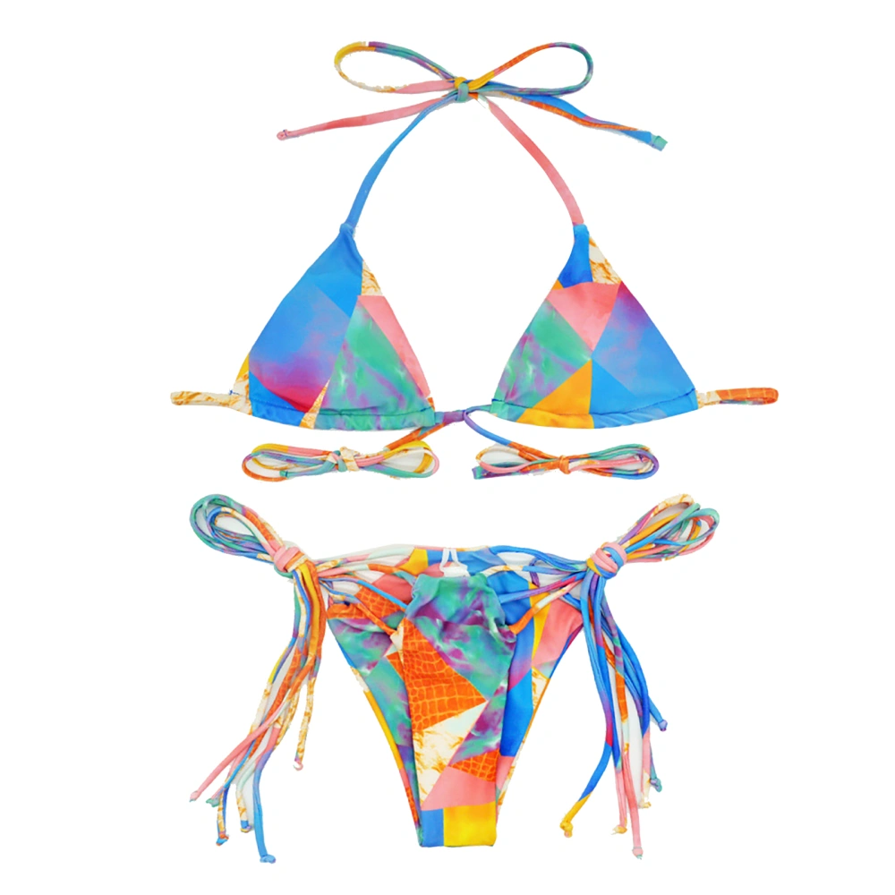 Women Two Piece Bikini Printed Halter Neck Backless Breathable High Cut Criss Cross Bathing Suit Tie Dye XL