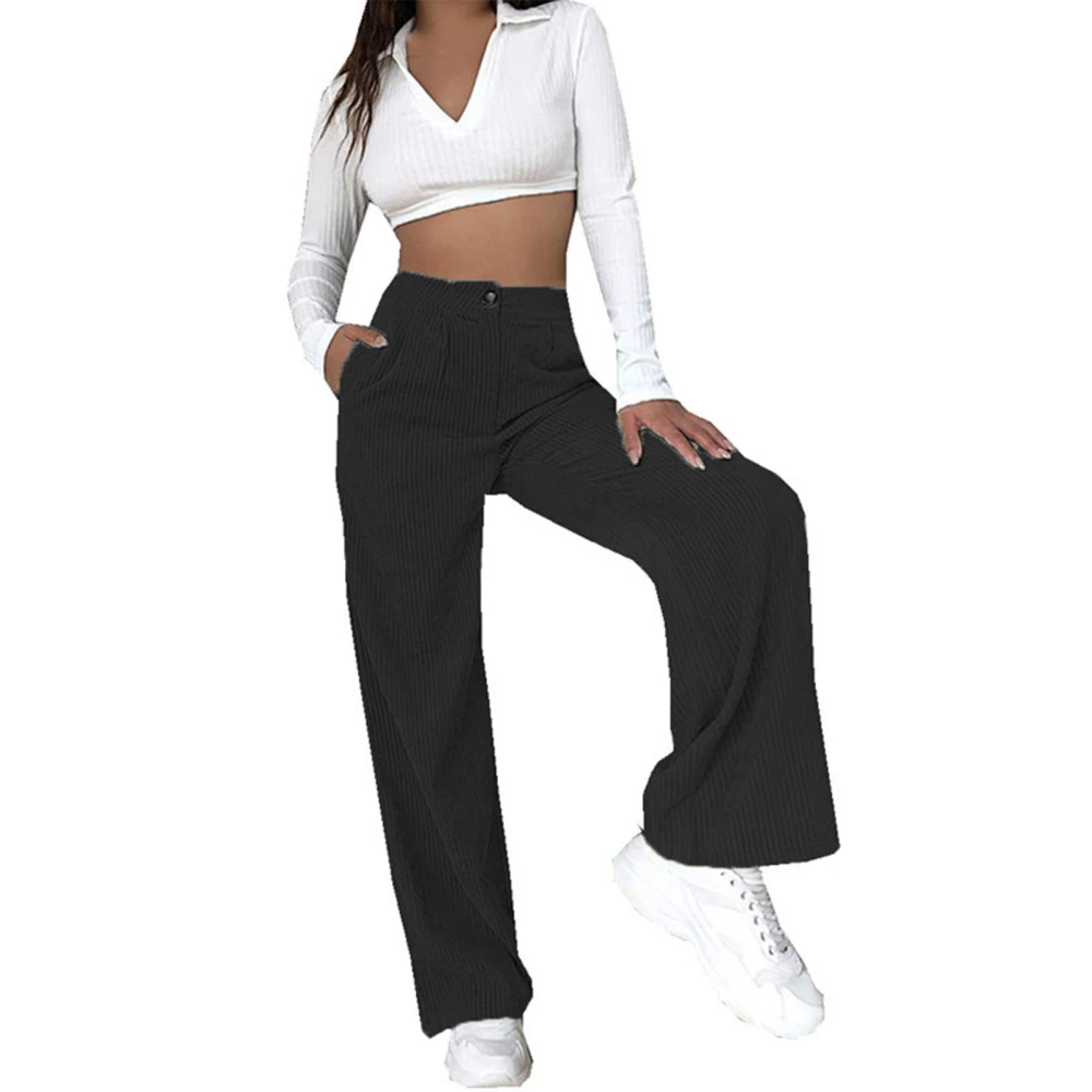 Women Casual Trousers High Waist Straight Leg Loose Comfortable Pure Color Women Casual Pants Black 2XL