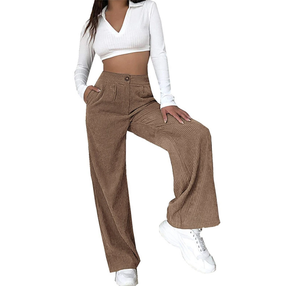 Women Casual Trousers High Waist Straight Leg Loose Comfortable Pure Color Women Casual Pants Brown 2XL