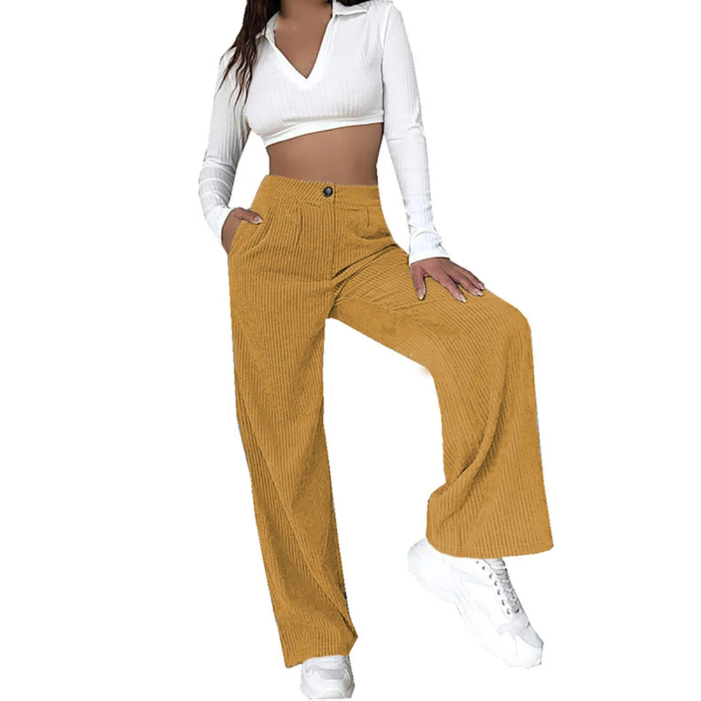 Women Casual Trousers High Waist Straight Leg Loose Comfortable Pure Color Women Casual Pants Khaki M