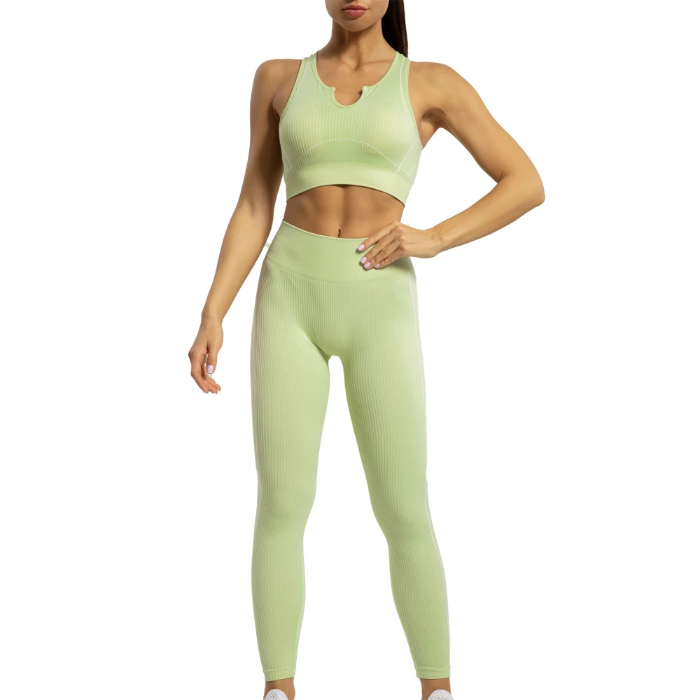 Workout Outfit for Women 2 Piece Seamless Sport Bra High Waist Yoga Leggings Set for Running Mint Green S