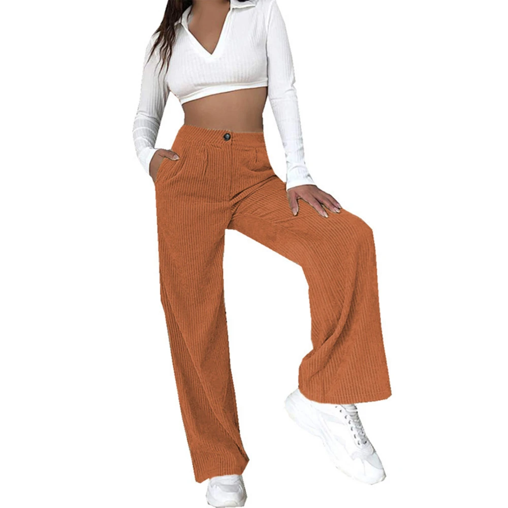 Women Casual Trousers High Waist Straight Leg Loose Comfortable Pure Color Women Casual Pants Orange 2XL