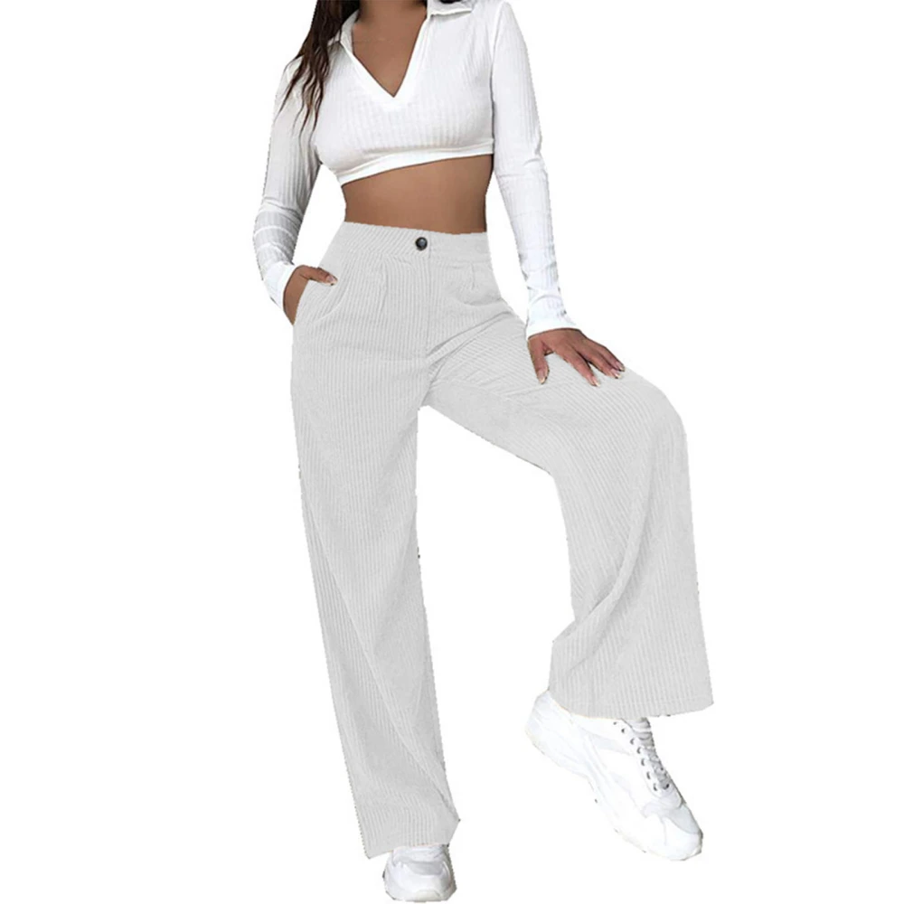 Women Casual Trousers High Waist Straight Leg Loose Comfortable Pure Color Women Casual Pants White S