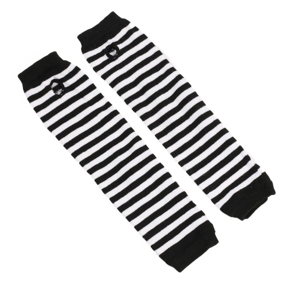 2Pcs Arm Warmer Cotton Polyester Stripe Fingerless Comfortable Knit Thumb Hole Gloves Black White