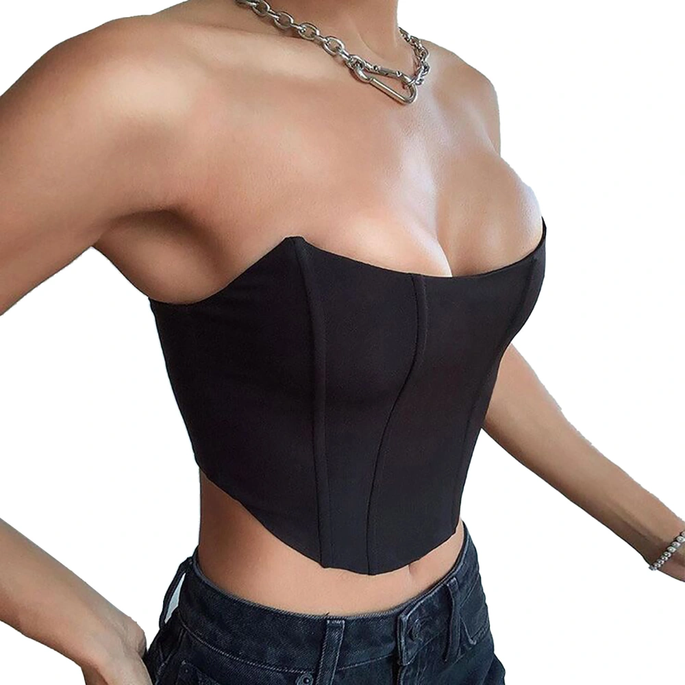 Women Corset Strapless Sleeveless Design Pure Color Comfortable Breathable Soft Short Women Corset Top for Dating Daily Use Black S