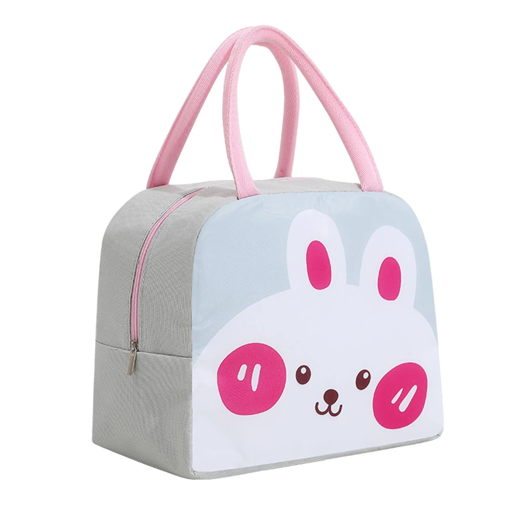 Lunch Bag Universal Size Cartoon Style Oxford Fabric Soft Handle Insulated Lunch Bag for Kids Girls Women Light Grey Bunny Universal Size