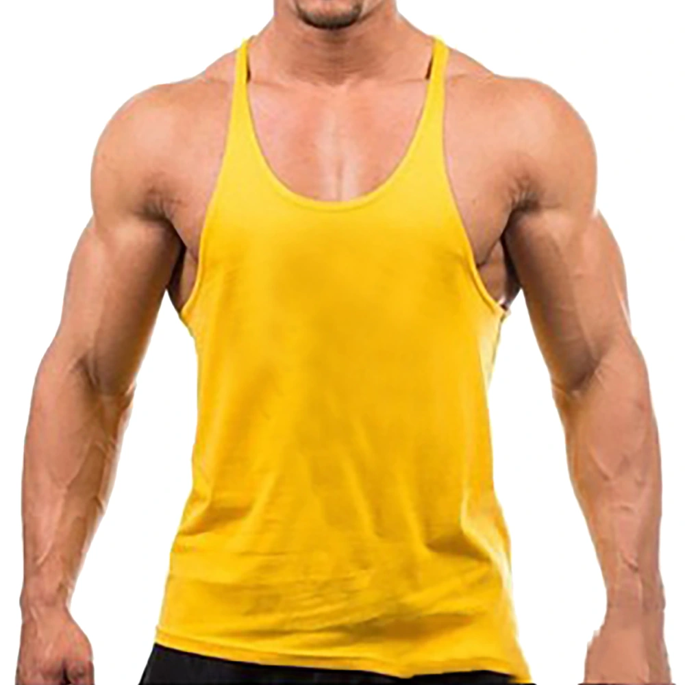 Men Tank Top Round Neck Loose Cotton Breathable Soft Comfortable Tank Top for Sports Fitness Yellow XL