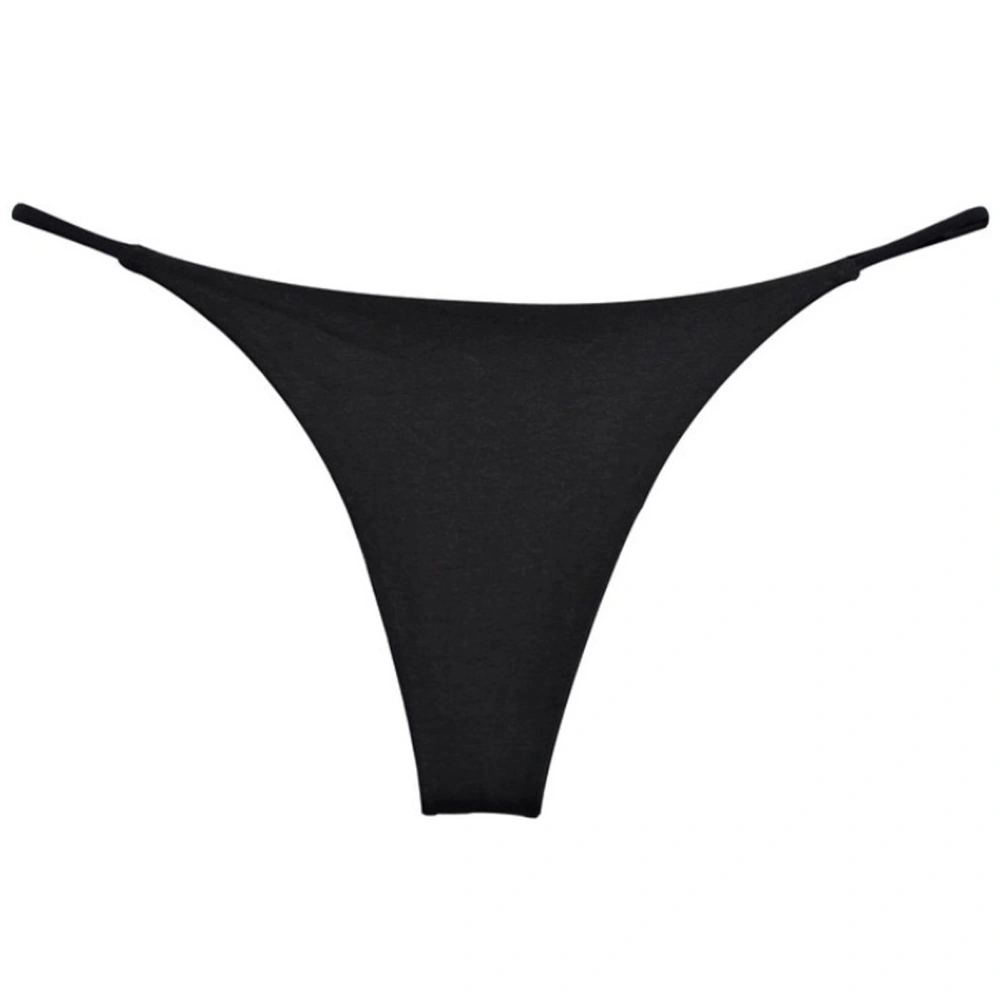 4 Pcs Women Thong Antibacterial Low Waist Fine Ribbon Soft Breathable Women Briefs Black L