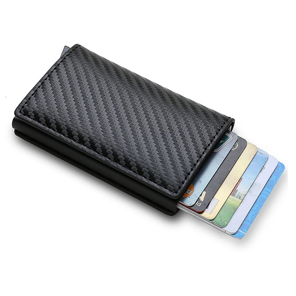 Slim Wallet Multi Card Large Capacity Compact Men Wallet for Travelling Business Trip Carbon Fiber Black Free Size