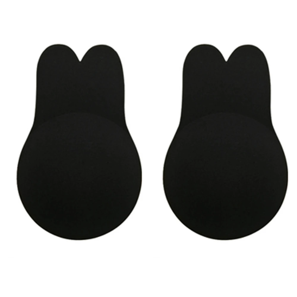 Adhesive Bra Breathable Breast Lift Cuttable Reusable Rabbit Ears Shape Stick Bras for Backless Wedding Dress Black 11cm/ 4.3in (L, XL)