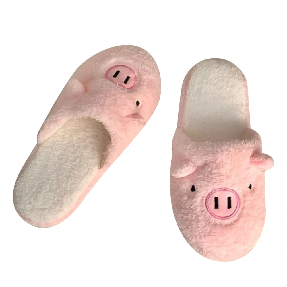 Plush Piggy Slipper Cute Animal Soft Winter House Floor TPR Sole Cotton Slipper for Home Pink 23cm / 9.1in