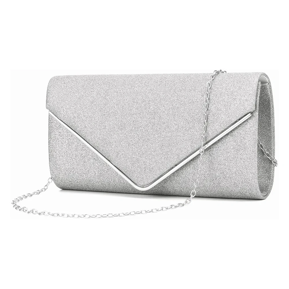 Women Evening Bag Stylish Elegant Sparkling Glitter Party Wedding Handbag with Chain for Wedding Party Formal Silver Average Size