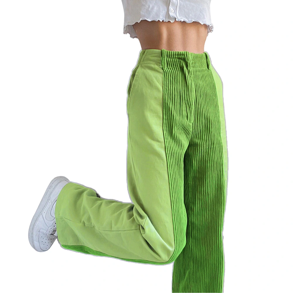 Women Wide Legs Pants Color Contrasting Splicing High Waist Loose Fitting Casual Long Pants Green XXXL