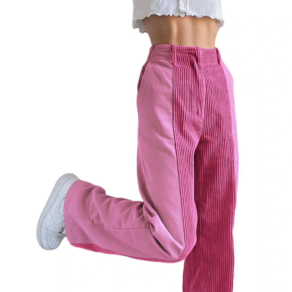 Women Wide Legs Pants Color Contrasting Splicing High Waist Loose Fitting Casual Long Pants Pink XXXL