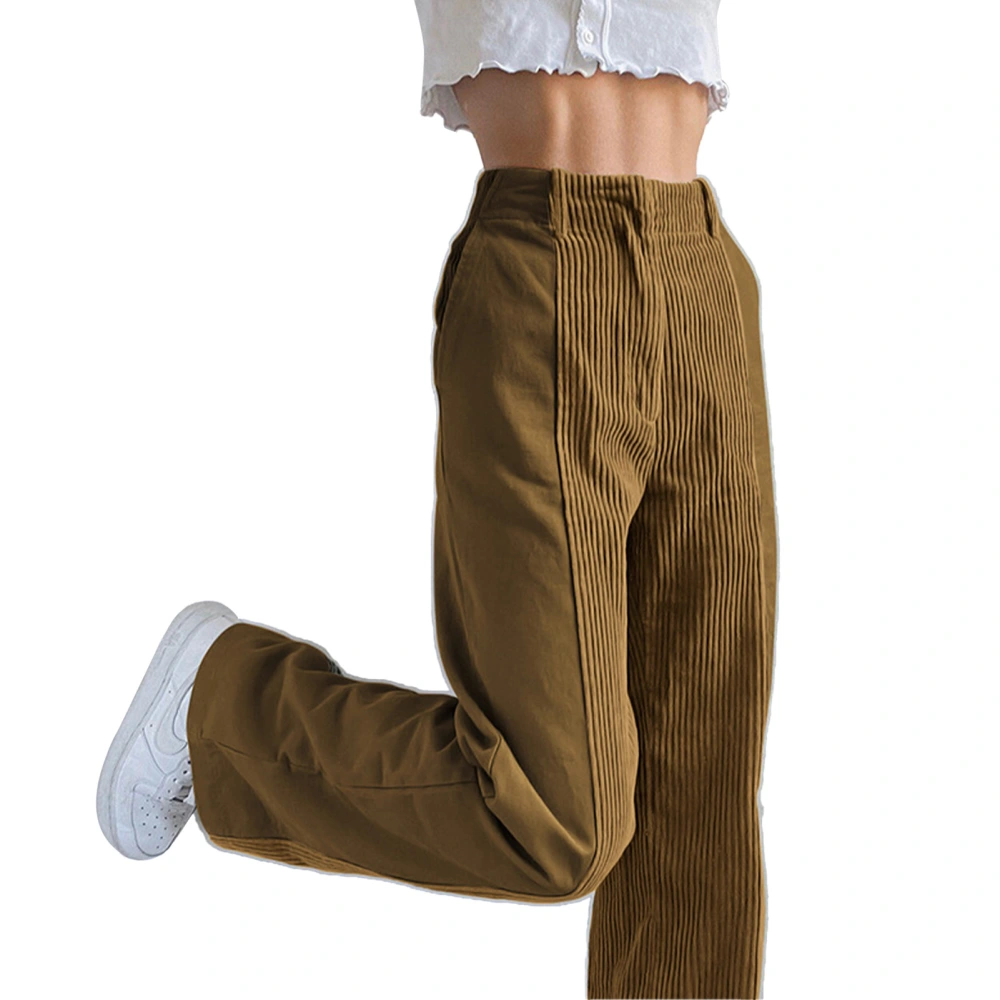 Women Wide Legs Pants Color Contrasting Splicing High Waist Loose Fitting Casual Long Pants khaki L