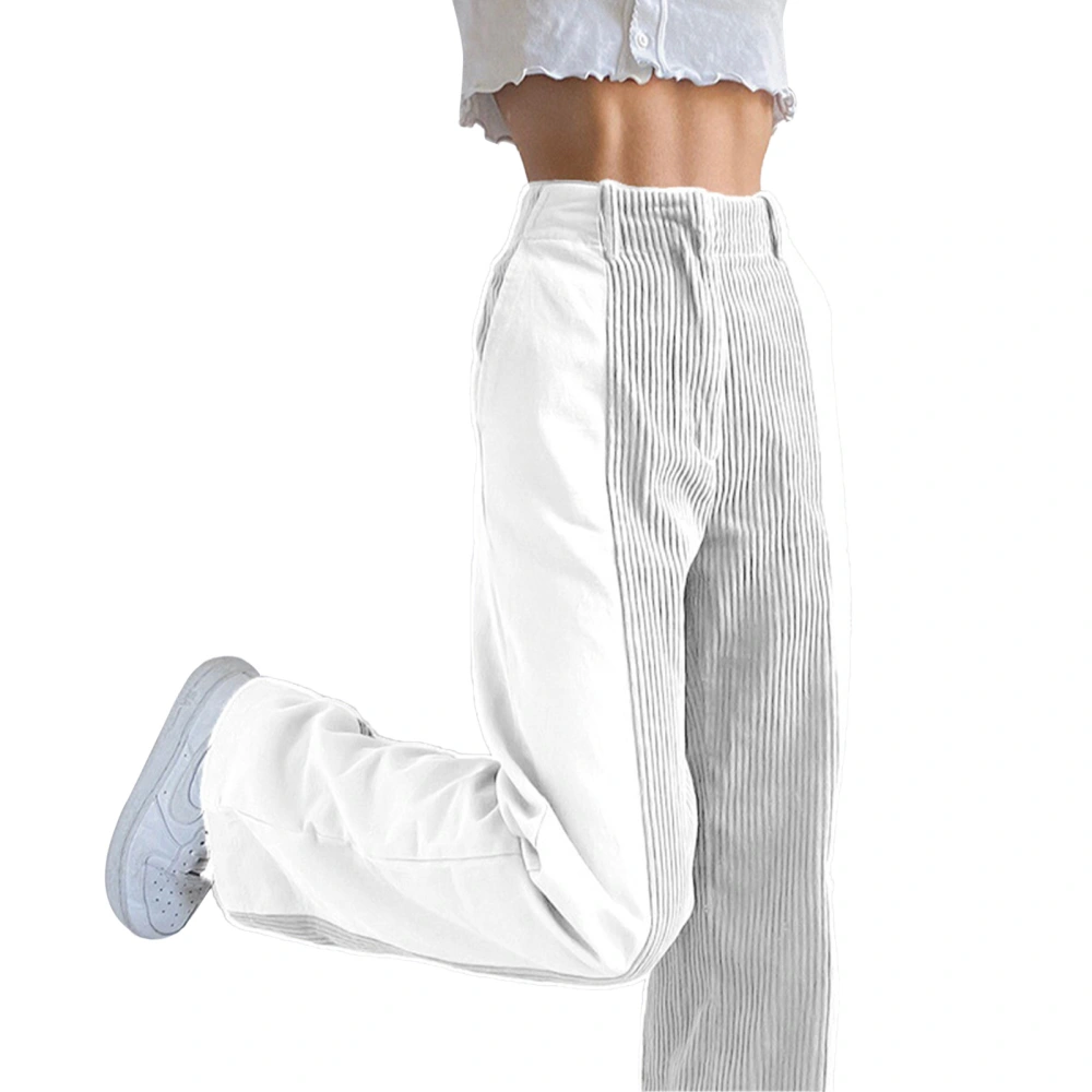 Women Wide Legs Pants Color Contrasting Splicing High Waist Loose Fitting Casual Long Pants White M