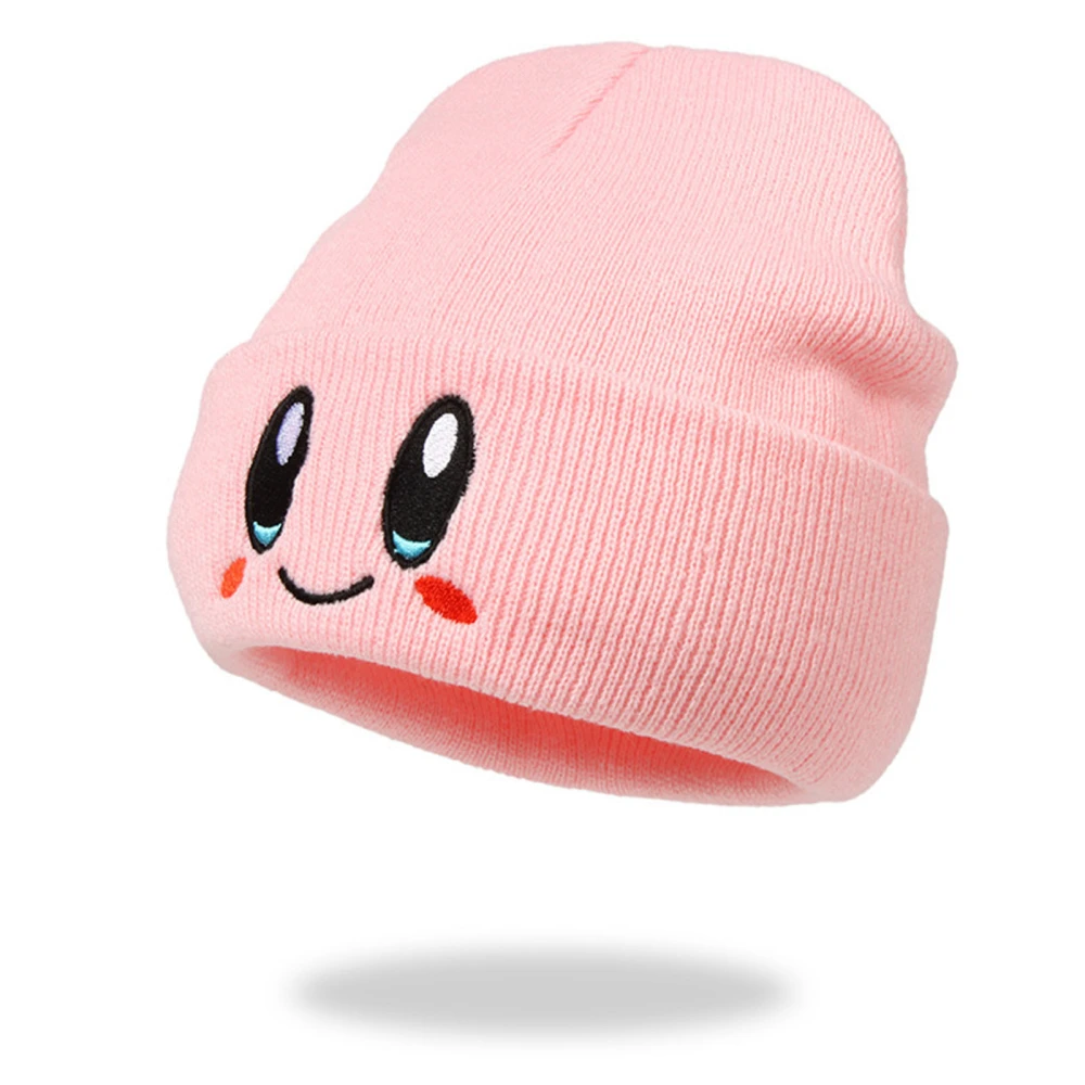 Knitted Hat Cute Style Embroidery Pattern 22x27cm Soft Wool Comfortable Warm Winter Knitted Woollen Hat for Outdoor Sports Pink