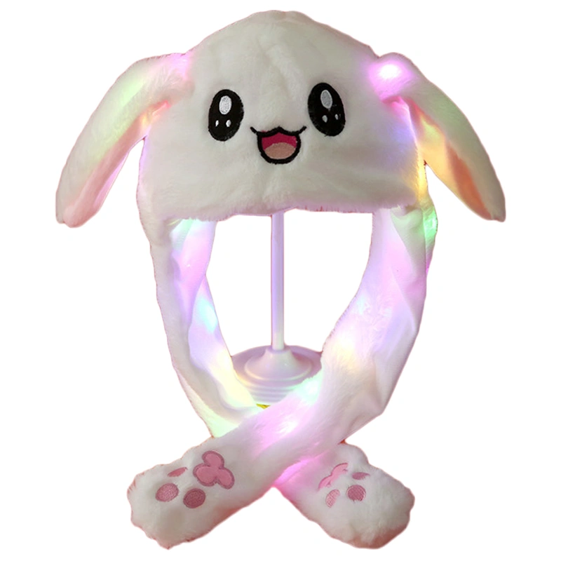 LED Rabbit Hat LED Glowing Plush Ear Moving Rabbit Hat Funny Cute Soft Plush Warm Hat for Women Girls White