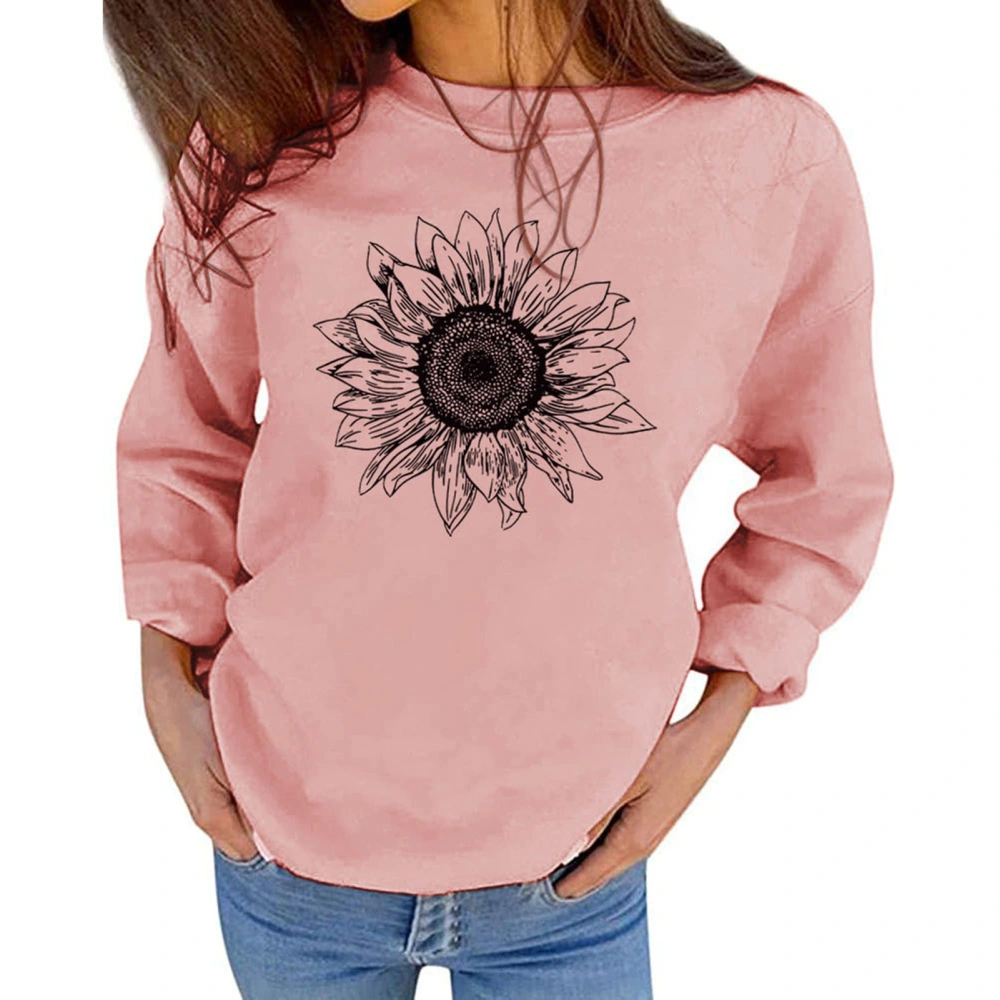 Sunflower Crew Neck Sweatshirt for Women Breathable Comfortable Loose Long Sleeve Sweatshirt for Daily Rose Gold M