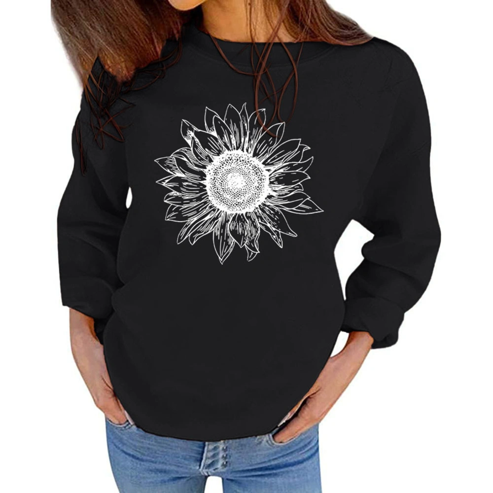 Sunflower Crew Neck Sweatshirt for Women Breathable Comfortable Loose Long Sleeve Sweatshirt for Daily Black M