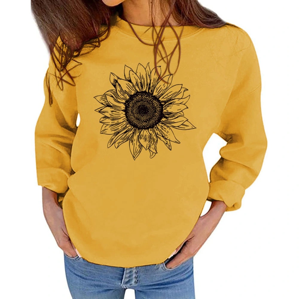 Sunflower Crew Neck Sweatshirt for Women Breathable Comfortable Loose Long Sleeve Sweatshirt for Daily Yellow XXL