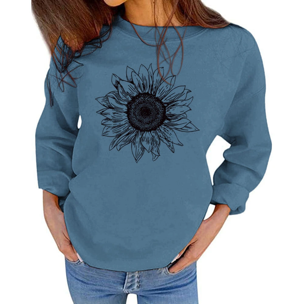 Sunflower Crew Neck Sweatshirt for Women Breathable Comfortable Loose Long Sleeve Sweatshirt for Daily Blue S