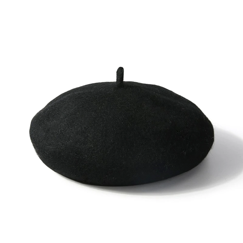 Women Beret French Hat Pure Colour Black Comfortable Costume Accessory for Winter Autumn Black