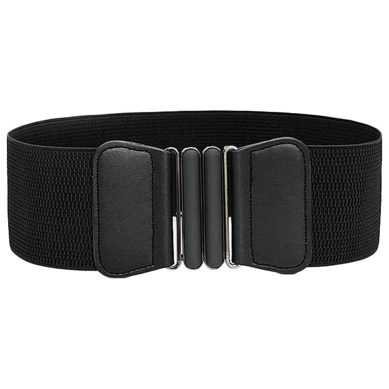 Wide Waist Belt Dress Decoration Elegant Soft Stretchy PU Leather Elastic Belt for Women Black