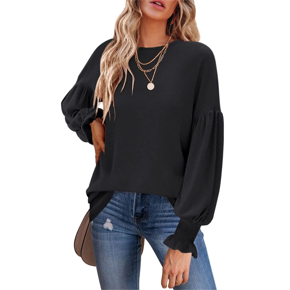 Women Long Sleeve T Shirt Crew Neck Pure Color Loose Shirt Top Blouse for Work Business Office Dating Black M