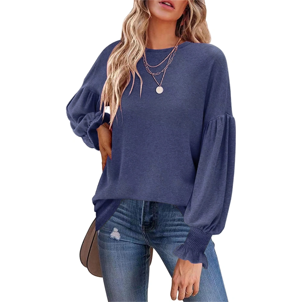 Women Long Sleeve T Shirt Crew Neck Pure Color Loose Shirt Top Blouse for Work Business Office Dating Navy Blue XL